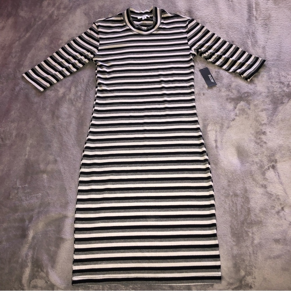 Ardene black, white and grey striped Stretchy mini dress